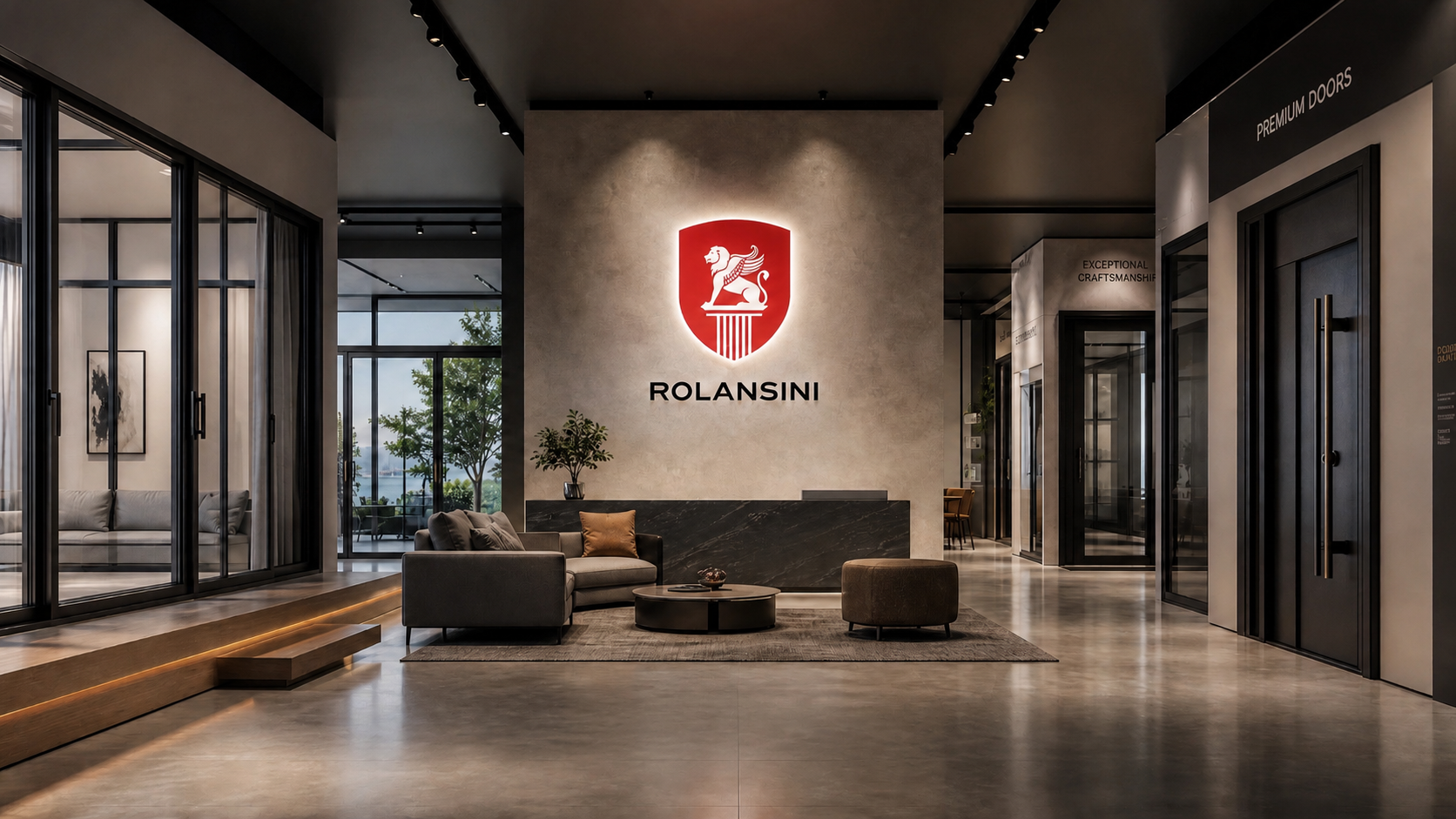 The Rolansini Experience Centre — showroom lobby with the Rolansini crest