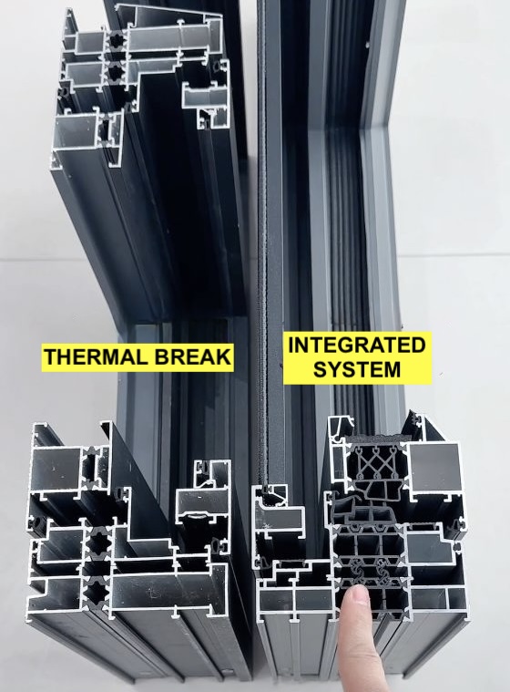 A thermal-break profile beside a Rolansini integrated-system profile