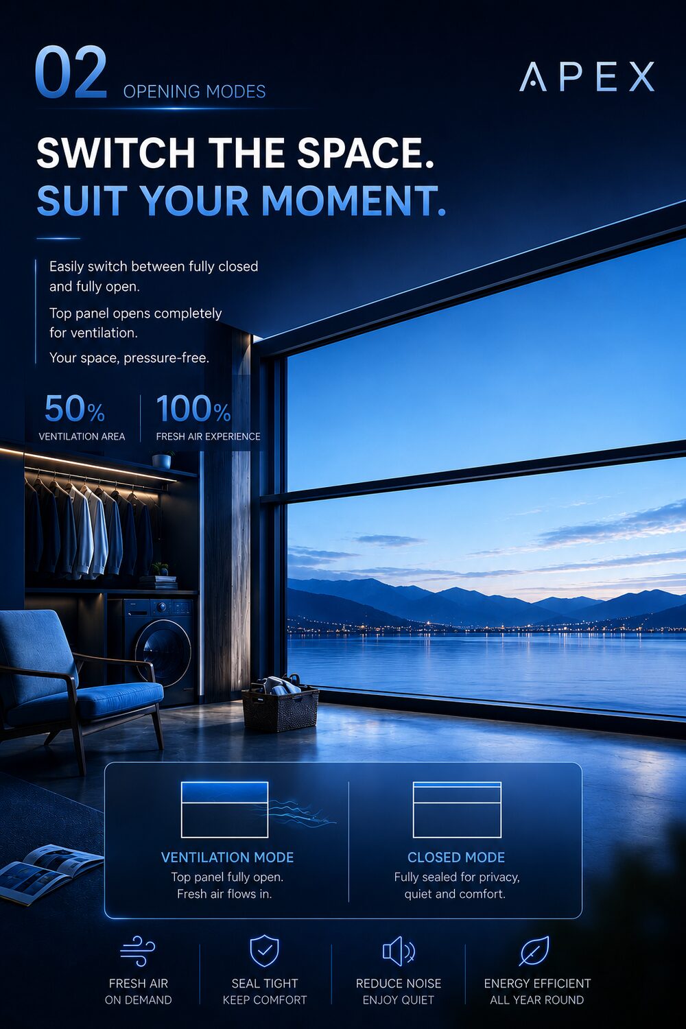 Apex — Panoramic lift window — the flagship